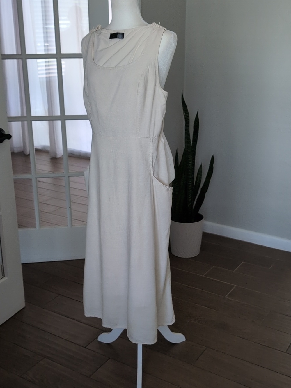 Seta T Sleeveless Cream Midi Summer Dress with Side Pockets Size Large - Picture 4 of 6